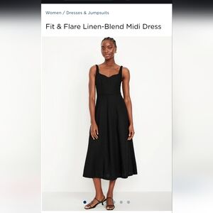 Old Navy Tall Black Fit & Flare Linen-Blend Midi Dress